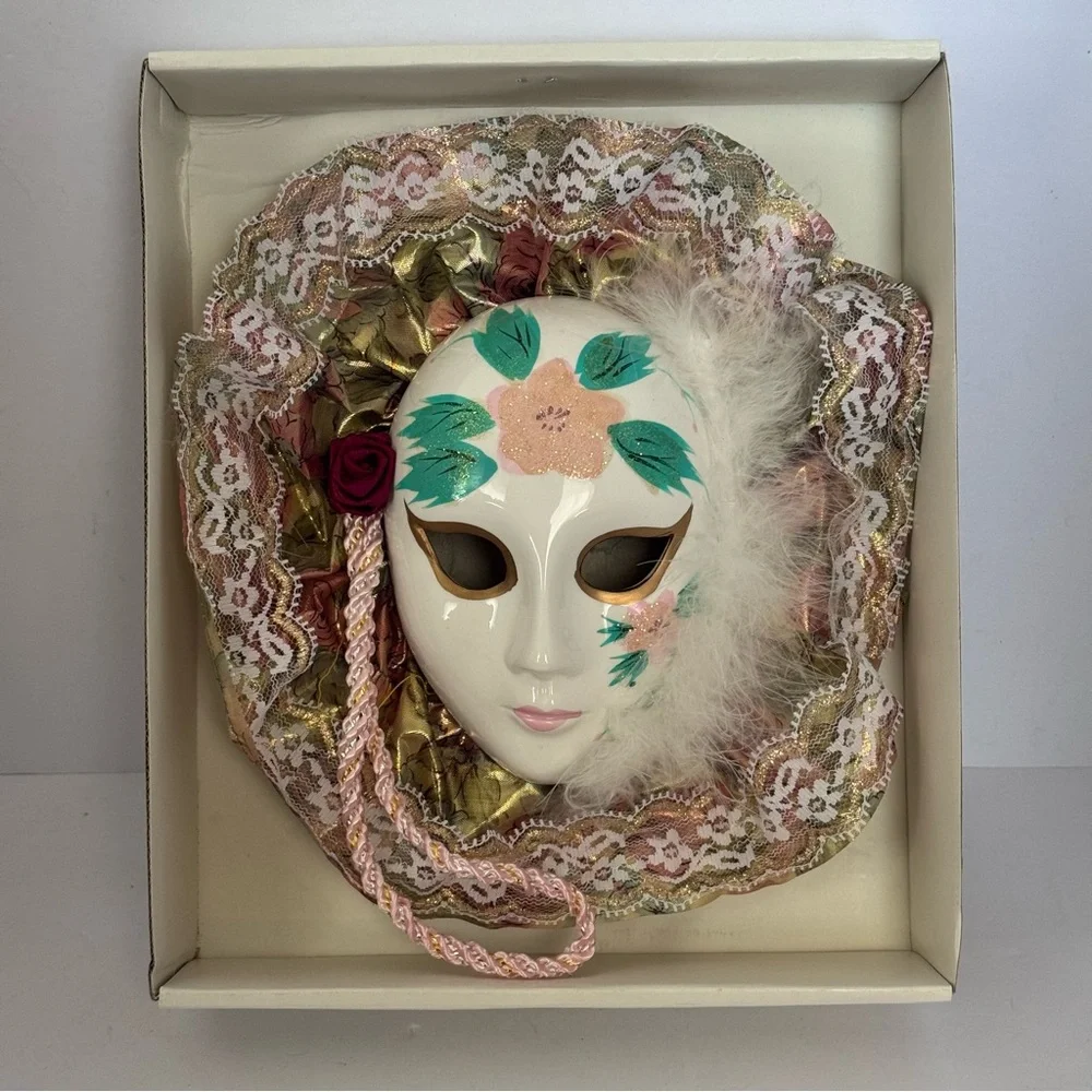 Floral porcelain mardi gra Lace Feather mask